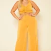 Plus Size Open Collar Crop Top & Flare Pants Set