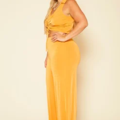 Plus Size Open Collar Crop Top & Flare Pants Set -Radiant Drape Sales 2020721 002 2