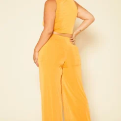 Plus Size Open Collar Crop Top & Flare Pants Set -Radiant Drape Sales 2020721 002 3
