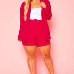 Plus Size Notch Collar Blazer & Shorts Set