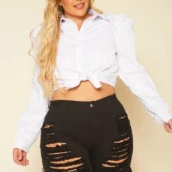 Plus Size Distressed Denim High Waist Shorts