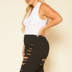 Plus Size Distressed High Waist Biker Shorts -Radiant Drape Sales 2020741 001 3