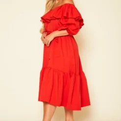 Plus Size Off Shoulder Wide Flare Midi Dress -Radiant Drape Sales 2020751 002 2