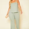 Plus Size Ribbed Tank Top & Wide Leg Pants Set