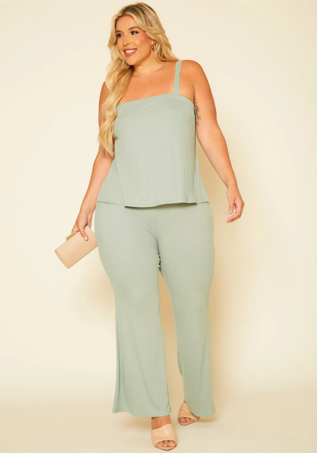 Plus Size Ribbed Tank Top & Wide Leg Pants Set 1 Plus Size Ribbed Tank Top & Wide Leg Pants Set