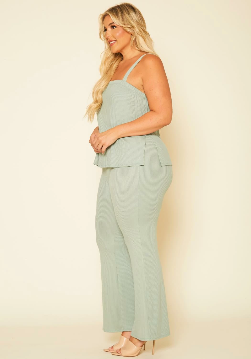 Plus Size Ribbed Tank Top & Wide Leg Pants Set 3 Plus Size Ribbed Tank Top & Wide Leg Pants Set - Image 3