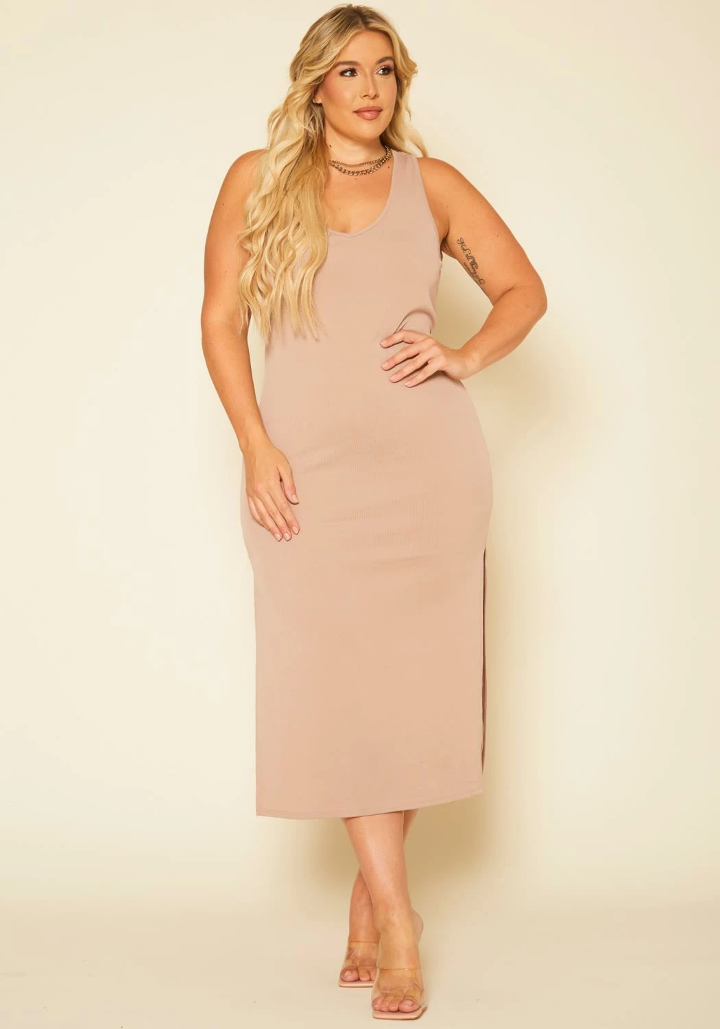 Plus Size Ribbed Lounge Midi Dress 2 Plus Size Ribbed Lounge Midi Dress - Image 2