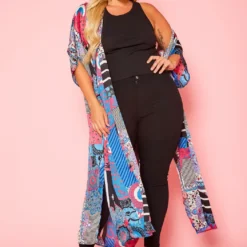 Plus Size Abstract Print Slit Kimono Cardigan 8 Plus Size Abstract Print Slit Kimono Cardigan -Radiant Drape Sales 2020768 001 2