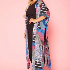 Plus Size Abstract Print Slit Kimono Cardigan 9 Plus Size Abstract Print Slit Kimono Cardigan -Radiant Drape Sales 2020768 001 3