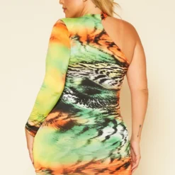 Plus Size Multi Print One Sleeve Mini Dress -Radiant Drape Sales 2020770 001 3