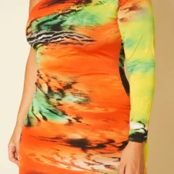 Plus Size Multi Print One Sleeve Mini Dress -Radiant Drape Sales 2020770 001 4