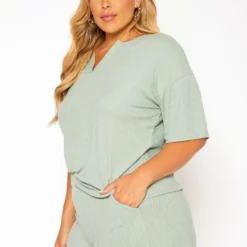 Plus Size Ribbed Casual T Shirt & Shorts Set -Radiant Drape Sales 2020785 005 3