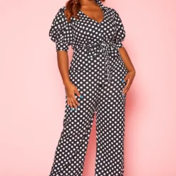 Plus Size Polka Dot Print Jumpsuit