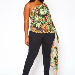 Plus Size Print One Sleeve Drape Hem Blouse -Radiant Drape Sales 2020789 001 2