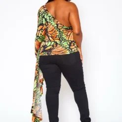 Plus Size Print One Sleeve Drape Hem Blouse -Radiant Drape Sales 2020789 001 5