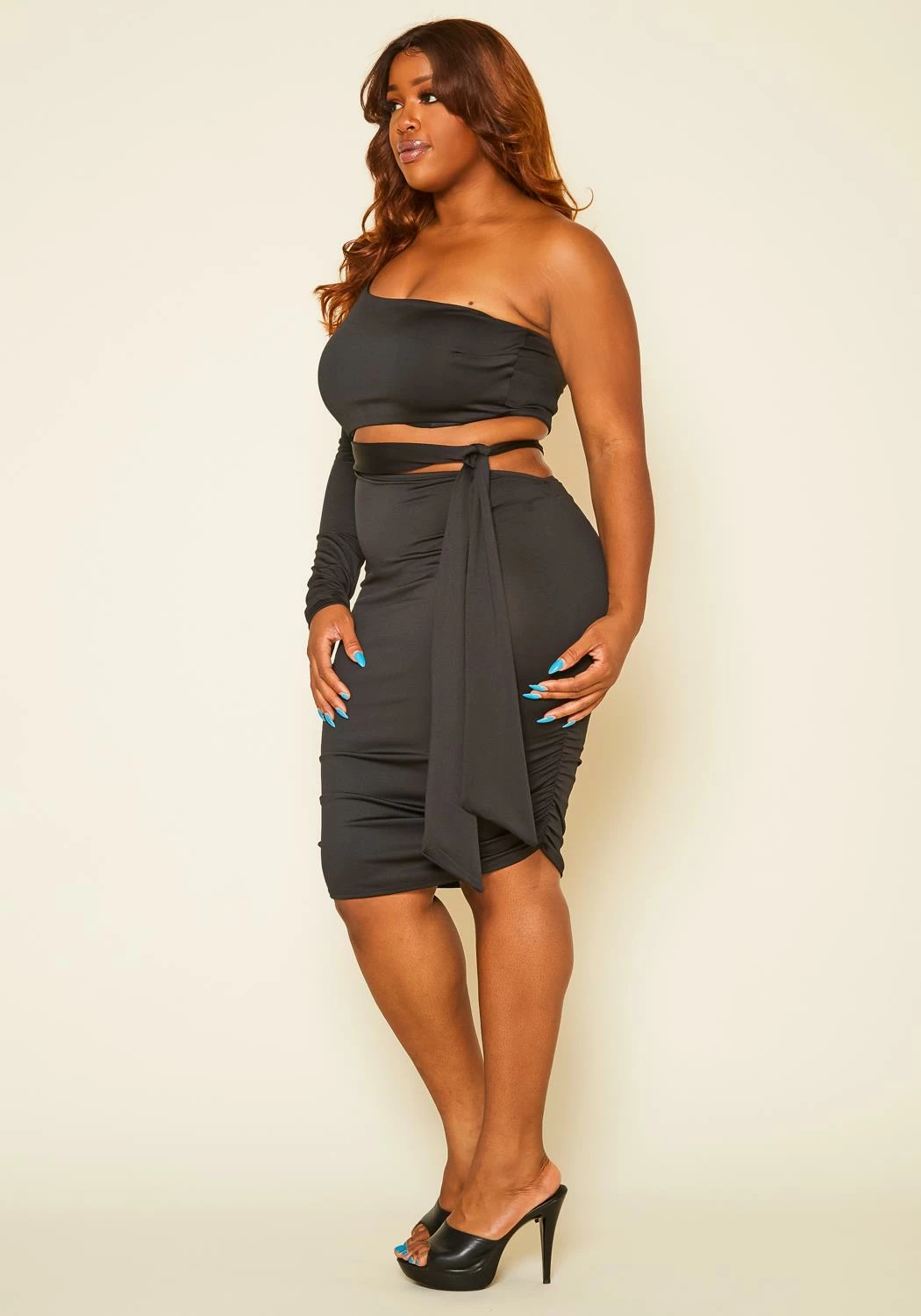 Plus Size One Sleeve Cut Out Dress 3 Plus Size One Sleeve Cut Out Dress - Image 3