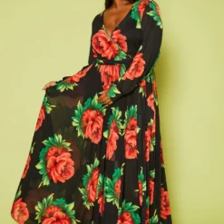 Plus Size Fit & Flare Peony Print Maxi Dress -Radiant Drape Sales 2020804 001 2