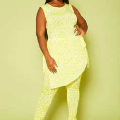 Plus Size Polka Dot Print Sleek Top And Leggings Set