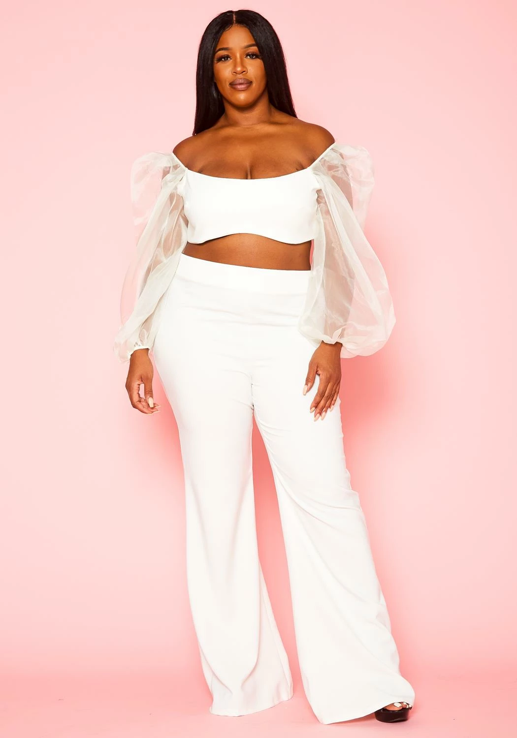 Plus Size Balloon Sleeve Crop Top And Pants Set 2 Plus Size Balloon Sleeve Crop Top And Pants Set - Image 2