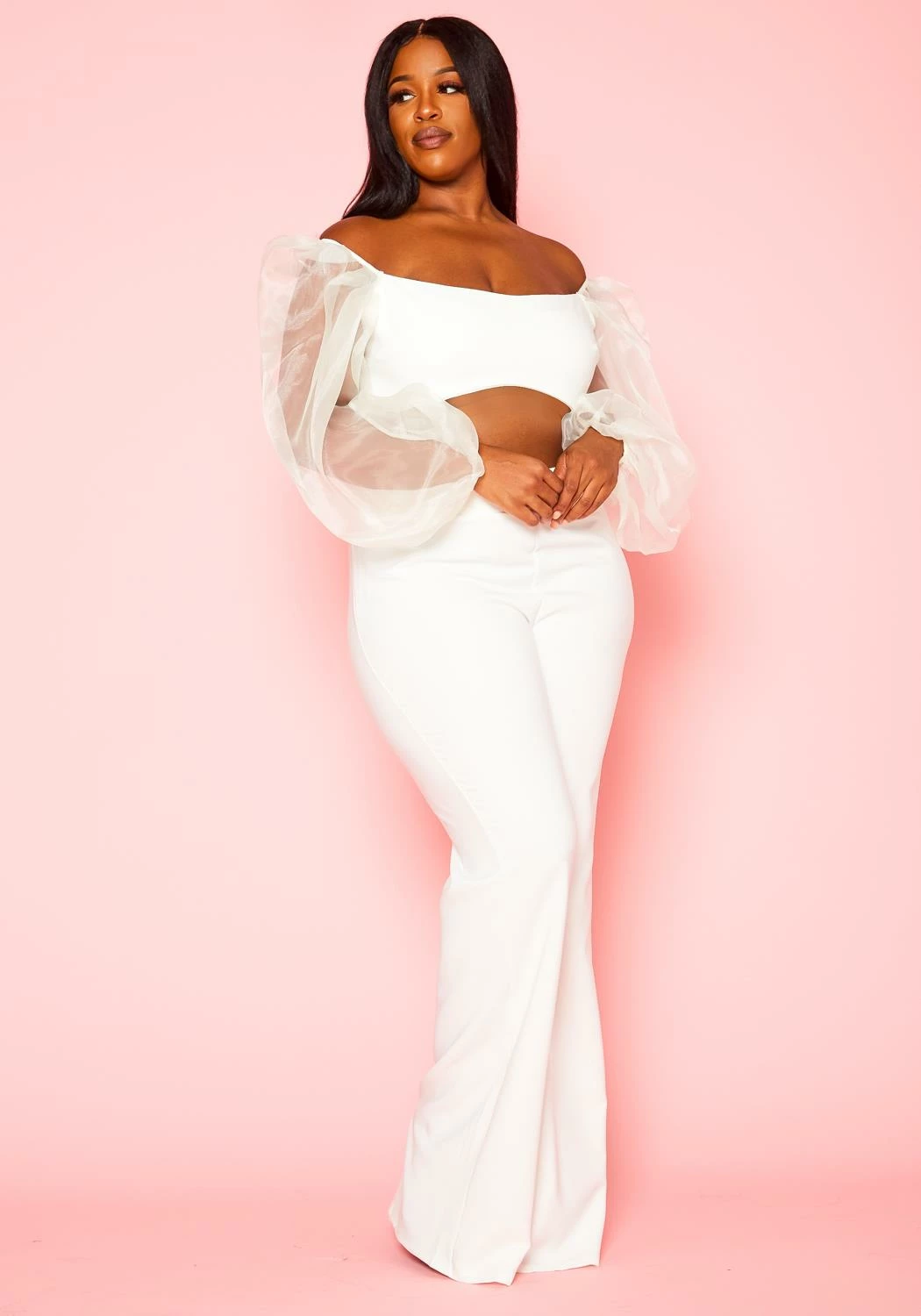Plus Size Balloon Sleeve Crop Top And Pants Set 3 Plus Size Balloon Sleeve Crop Top And Pants Set - Image 3