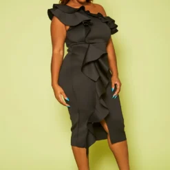 Plus Size Ruffle Asymmetrical Shoulder Midi Dress -Radiant Drape Sales 2020812 001 4