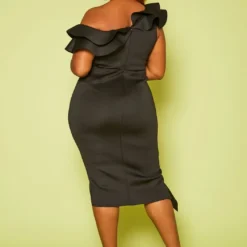 Plus Size Ruffle Asymmetrical Shoulder Midi Dress -Radiant Drape Sales 2020812 001 5