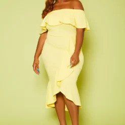 Plus Size High-Low Off Shoulder Ruffle Midi Dress -Radiant Drape Sales 2020814 001 1
