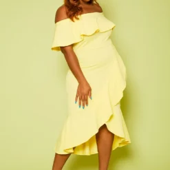 Plus Size High-Low Off Shoulder Ruffle Midi Dress