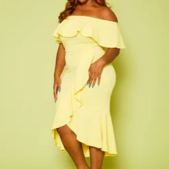 Plus Size High-Low Off Shoulder Ruffle Midi Dress -Radiant Drape Sales 2020814 001 4