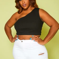 Plus Size Ribbed One Sleeve Crop Top -Radiant Drape Sales 2020817 001 3