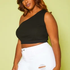 Plus Size Ribbed One Sleeve Crop Top -Radiant Drape Sales 2020817 001 4