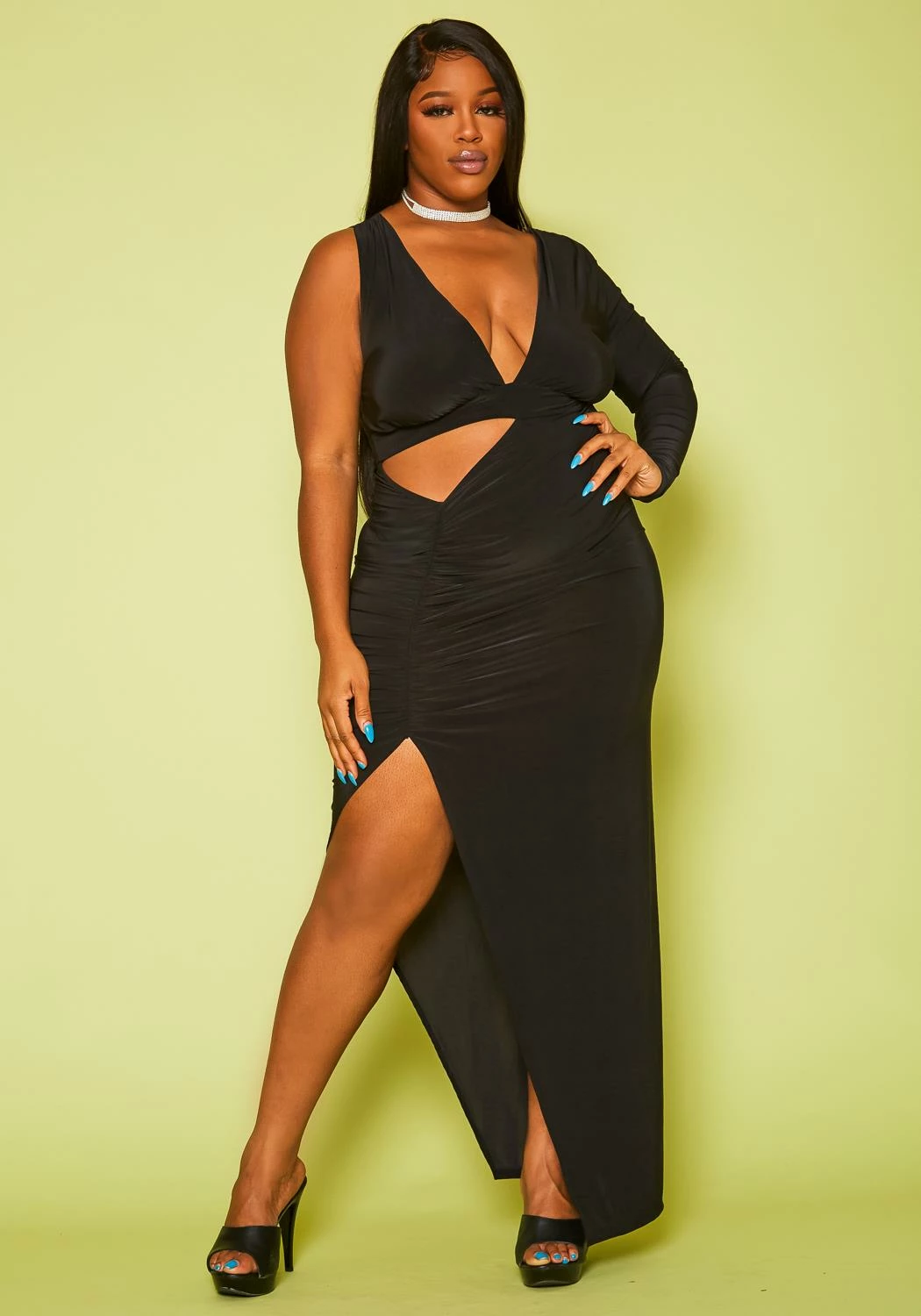 Plus Size One Sleeve Cut Out Maxi Dress 1 Plus Size One Sleeve Cut Out Maxi Dress