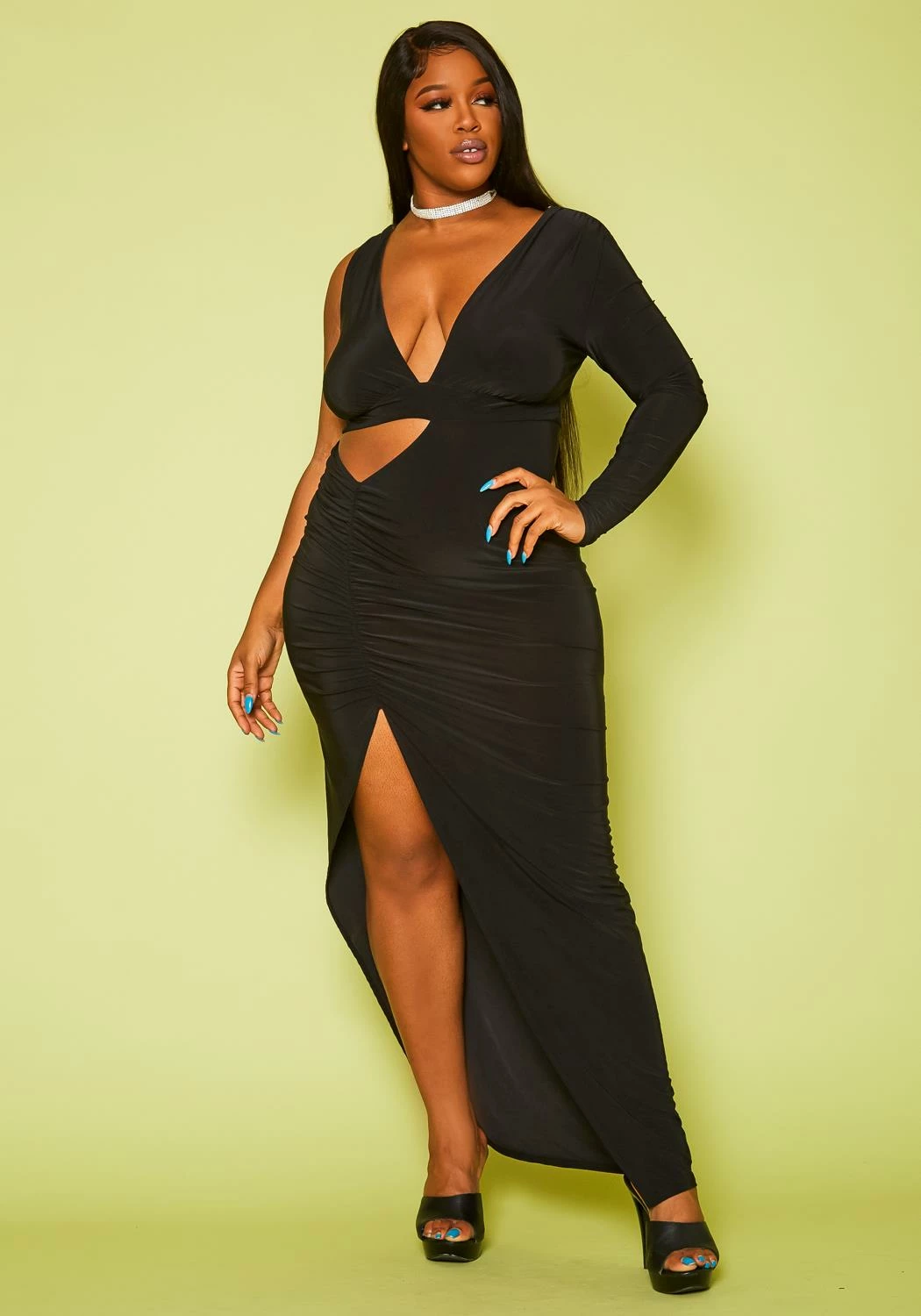 Plus Size One Sleeve Cut Out Maxi Dress 3 Plus Size One Sleeve Cut Out Maxi Dress - Image 3