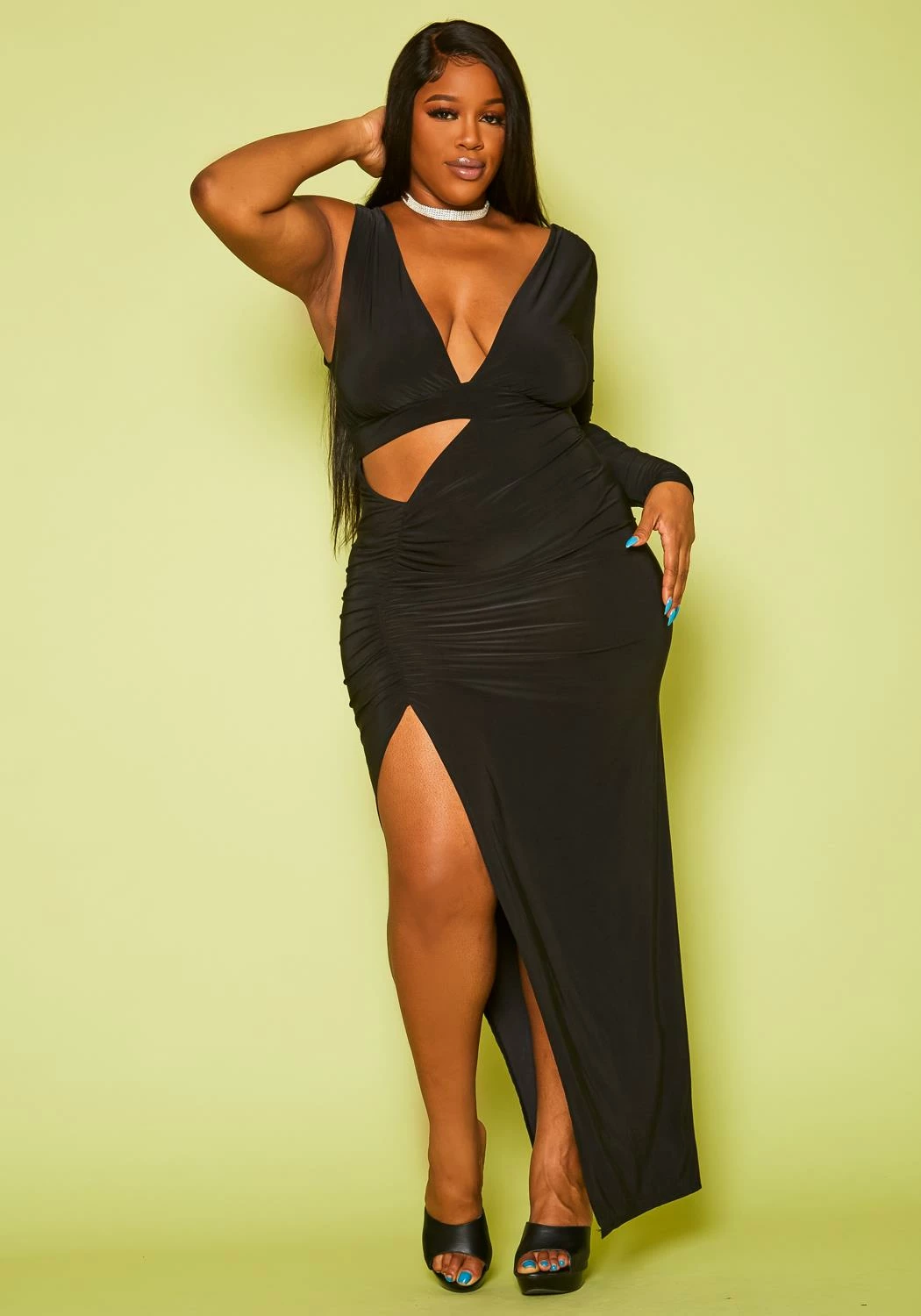 Plus Size One Sleeve Cut Out Maxi Dress 2 Plus Size One Sleeve Cut Out Maxi Dress - Image 2