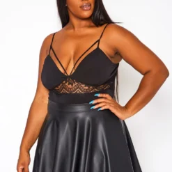 Plus Size Lace Front Strap Bodysuit