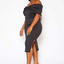 Plus Size Bow Off Shoulder Midi Dress 9 Plus Size Bow Off Shoulder Midi Dress -Radiant Drape Sales 2020842 001 2