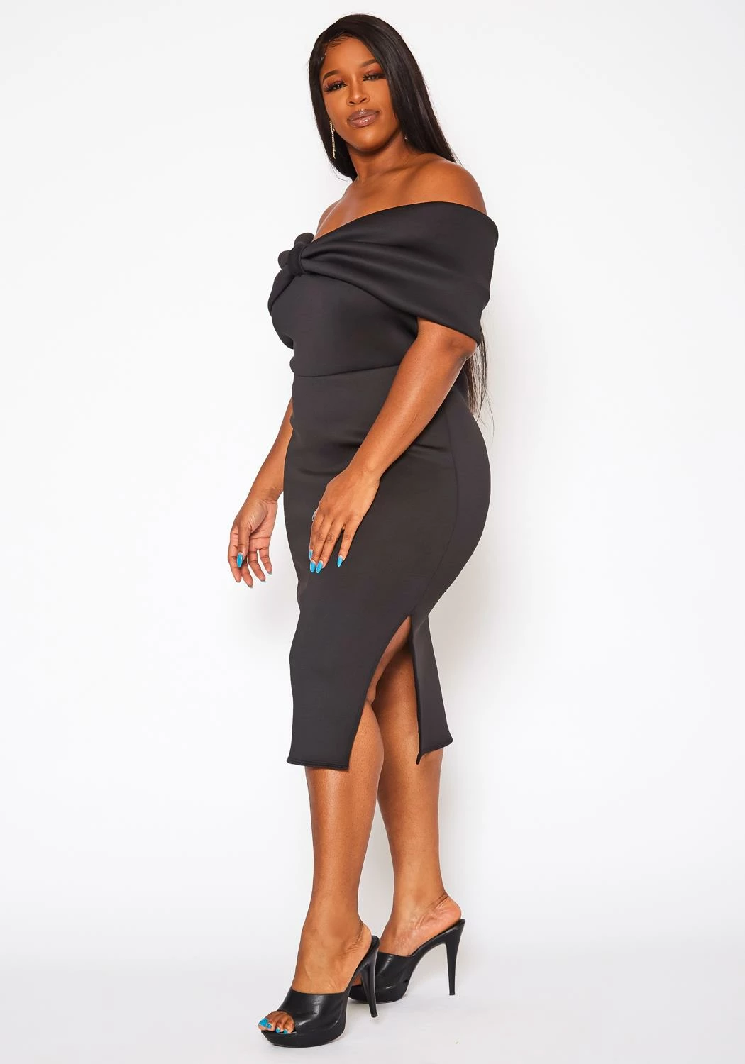 Plus Size Bow Off Shoulder Midi Dress 4 Plus Size Bow Off Shoulder Midi Dress - Image 4