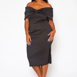 Plus Size Bow Off Shoulder Midi Dress