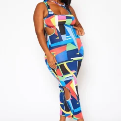 Plus Size Abstract Pattern Cut-Out Midi Dress -Radiant Drape Sales 2020844 001 3