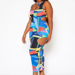 Plus Size Abstract Pattern Cut-Out Midi Dress -Radiant Drape Sales 2020844 001 4