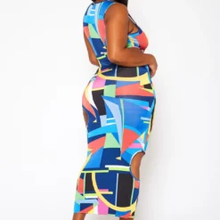 Plus Size Abstract Pattern Cut-Out Midi Dress -Radiant Drape Sales 2020844 001 5