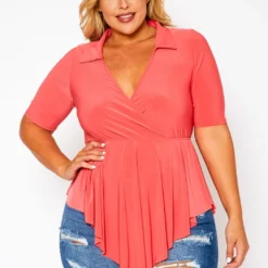 Plus Size Surplice Peplum Top