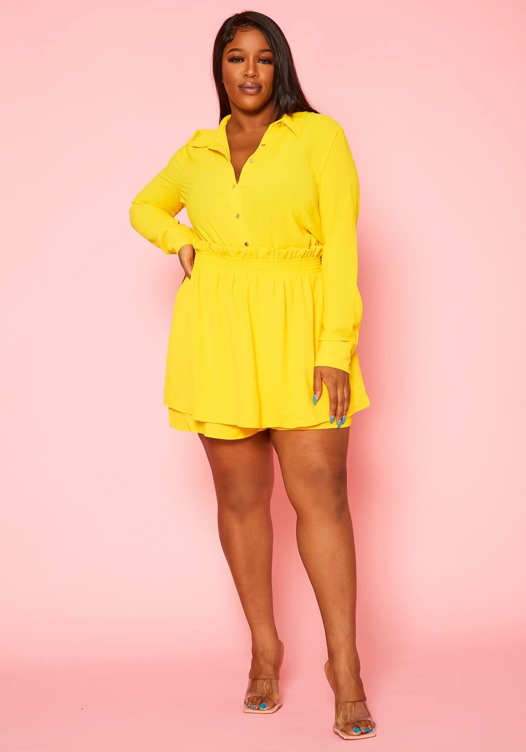 Plus Size Collar Neck Top & Skort Set 2 Plus Size Collar Neck Top & Skort Set - Image 2