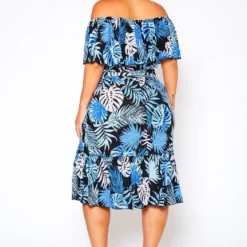 Plus Size Off Shoulder Leaf Print Tiered Dress -Radiant Drape Sales 2020872 001 4