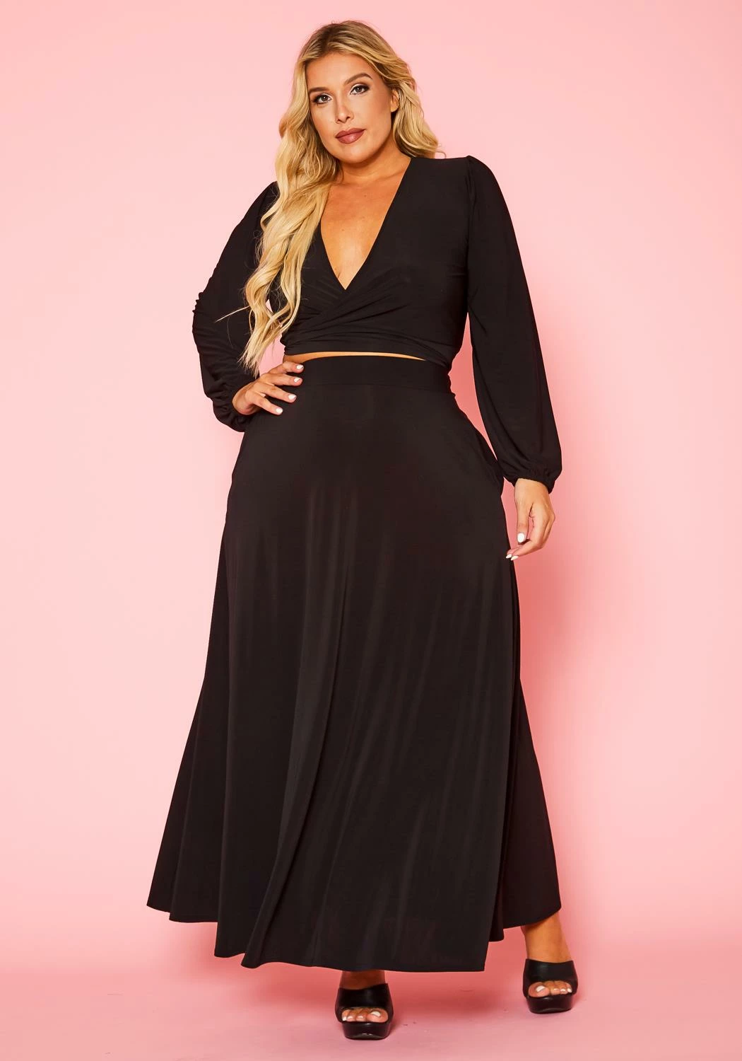 Plus Size Versatile Tie Up Crop Top & Maxi Skirt Set 3 Plus Size Versatile Tie Up Crop Top & Maxi Skirt Set - Image 3