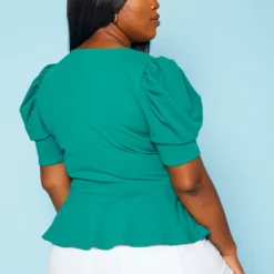 Plus Size Puff Sleeve Wrap Peplum Blouse -Radiant Drape Sales 2020884 001 4