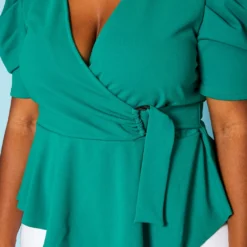 Plus Size Puff Sleeve Wrap Peplum Blouse -Radiant Drape Sales 2020884 001 5