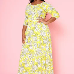 Plus Size Fit & Flare Floral Print Belted Maxi Dress -Radiant Drape Sales 2020893 003 2
