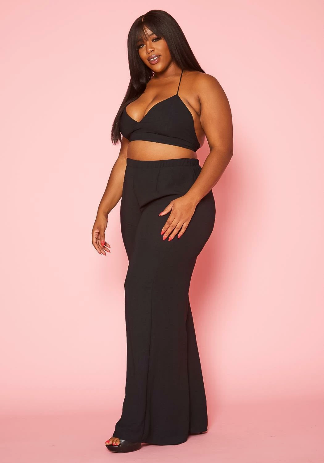 Plus Size Halter Crop Top & Duster Three Piece Set 5 Plus Size Halter Crop Top & Duster Three Piece Set - Image 5