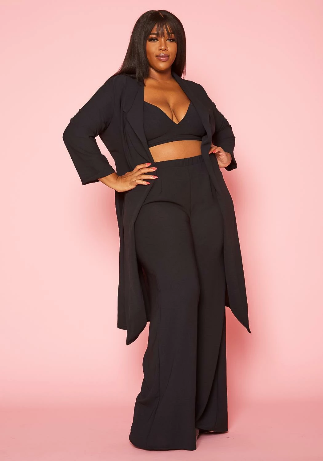 Plus Size Halter Crop Top & Duster Three Piece Set 1 Plus Size Halter Crop Top & Duster Three Piece Set
